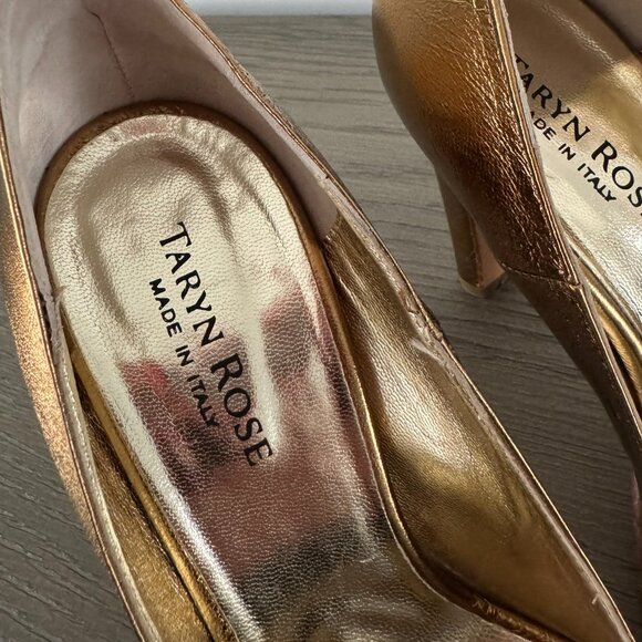 TARYN ROSE Gold Leather Peep Toe Pumps - Size 8 (38) - Picture 4 of 8